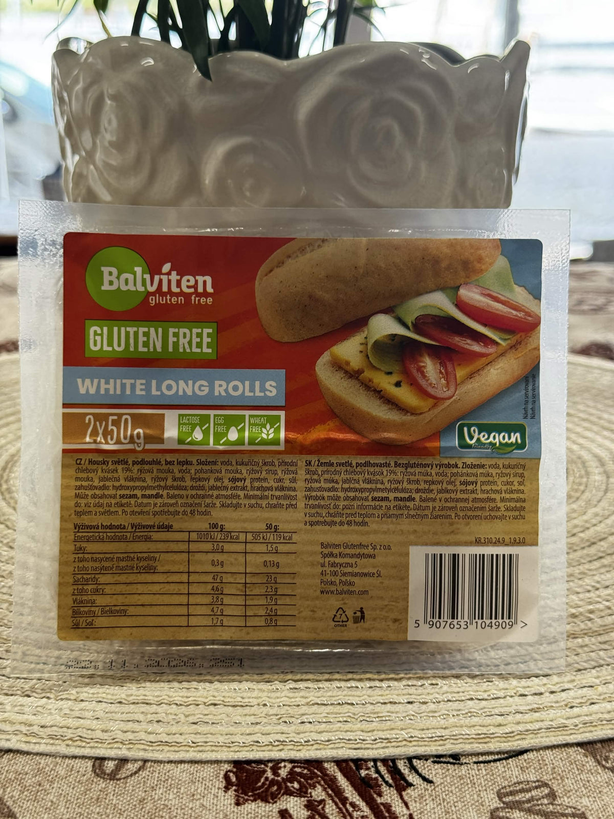 Balviten Bezlepkové světlé dlouhé housky / bagetky (White Long Rolls) 2×50 g (100 g)
