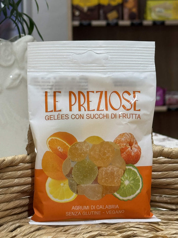 Le Preziose Ovocné želé bonbóny s kalábrijskými citrusy – Bez lepku & Veganské (Gelées con succhi di frutta - Agrumi di Calabria)