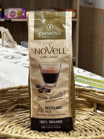 Novell Organic Cremoso – Bio zrnková káva se sametovou cremou v recyklovatelném obalu (250 g)