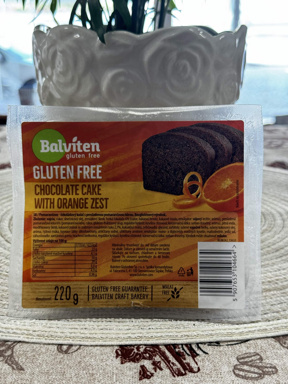 Balviten Bezlepkový čokoládový chlebíček / řez s pomerančovou kůrou (Chocolate Cake with Orange Zest) 220 g