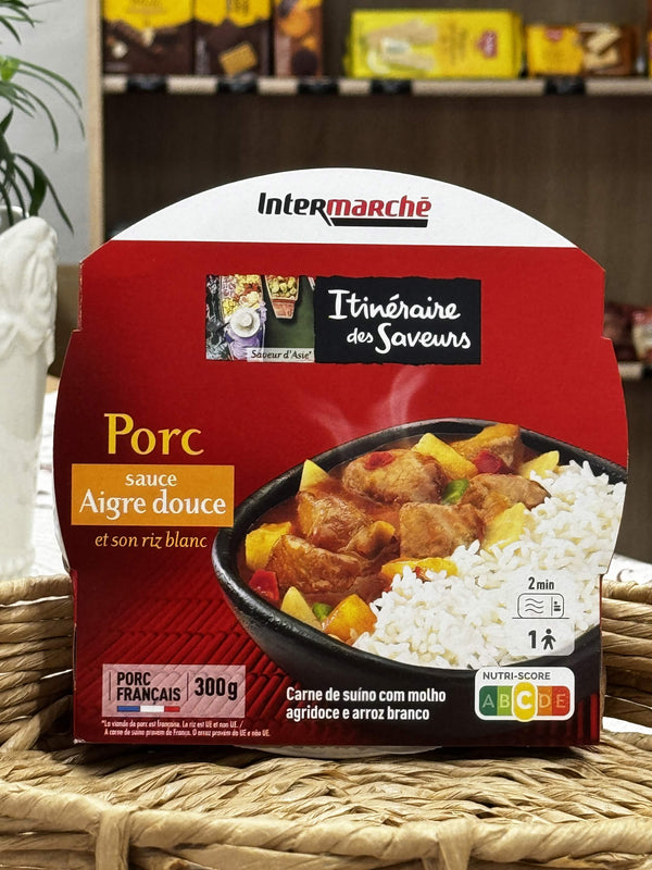 Itinéraire des Saveurs Porc sauce Aigre douce et son riz blanc – Hotové jídlo s vepřovým masem, sladkokyselou omáčkou a bílou rýží (300 g)
